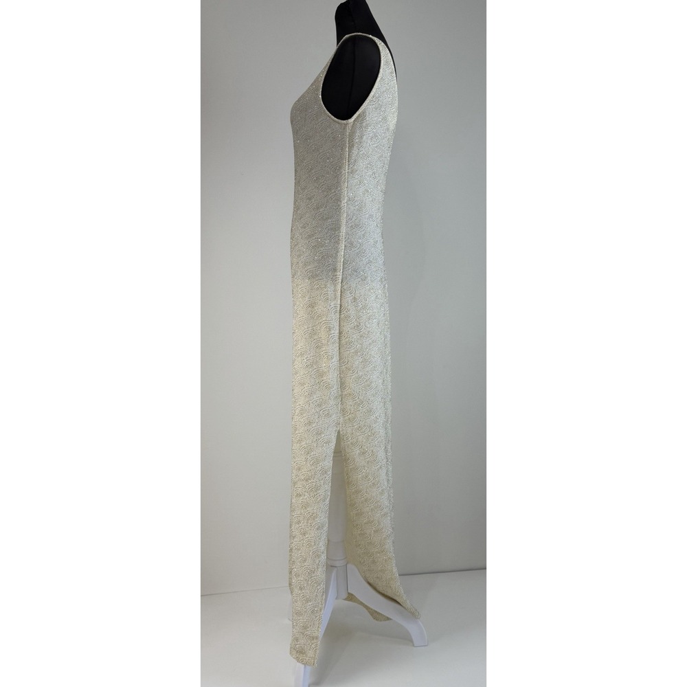 Vtg Y2K City Triangles Dress Sz M Cream Gold Metallic Sparkle Maxi Gown - Picture 2 of 10